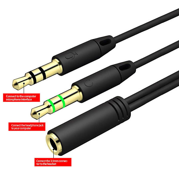 Ljudkontaktkabeladapter 3,5 mm hona till 2 hanar 3,5 mm splitter