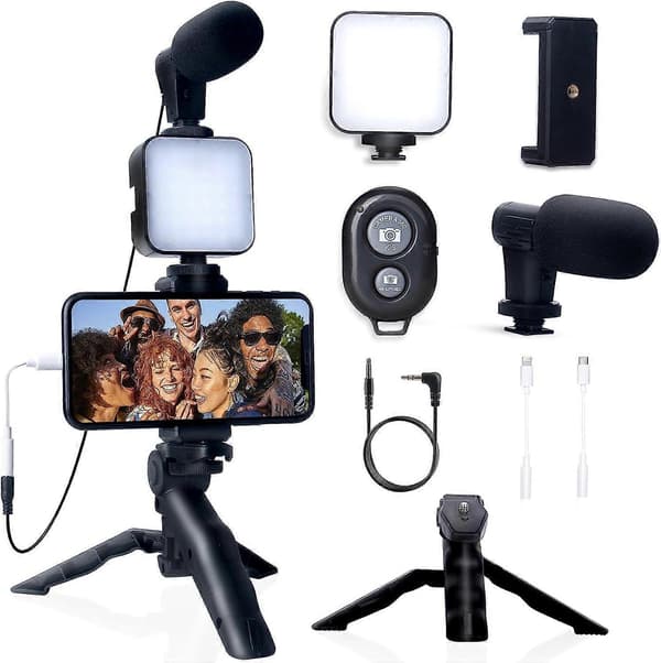 Smartphone Vlogging Kit med stativ og mikrofon til iPhone Android-FO-
