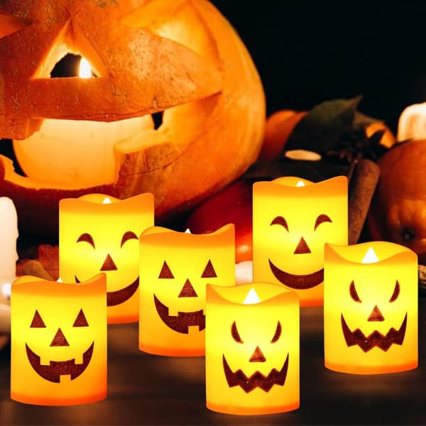 Halloween LED-gresskarlys, 6-pakning batteridrevne telys til bord-FO-