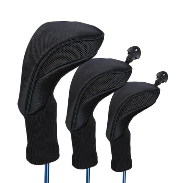 3X Golfkøllehovedbetræk Sæt Lang Hals Driver Fairway Woods Sort-FO-