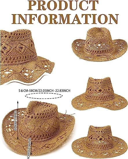Stråcowboyhatt, hul solhatt med bred brem, khaki-FO- Khaki