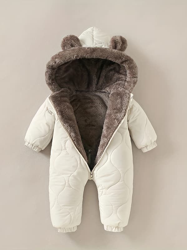 Unisex Baby Vinter Snedragt Fleeceforet Hætte Romper Termisk Sæt til Udendørsbrug 3-4Y Off-white