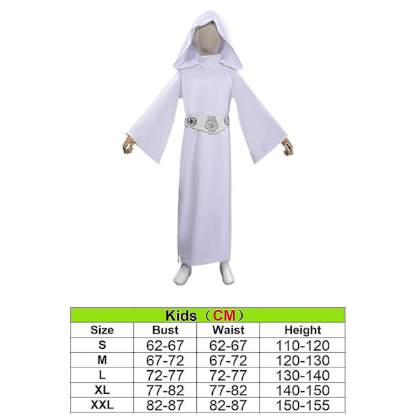 Karneval 2024 Barn & Voksen Rumskrigsprinsesse Kostume Maskerade Fest Tøj Hvid Robe Rollespil Leia Cosplay Kostume Børn Kids Kids S