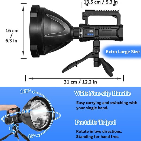 Ladattava LED-taskulamppu 3000 lumenia, erittäin kirkas 4-tilainen kohdevalo-FO-