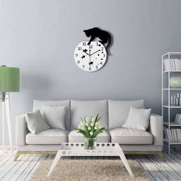 Three Goldfish Cat Wall Clock/Cat Wall Clock Living Room Mirror 3D Wall Design-FO-