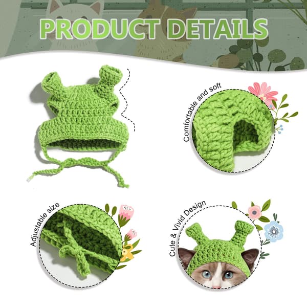 del Pet Hat Cat Head Cover Frog Shape Hand stickad ullgarn-FO-