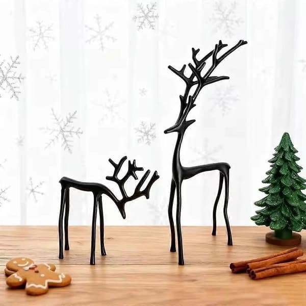 Sæt med 2 sorte rensdyrstatuer - Moderne julefigurer - Elegant indendørs ferie-FO-