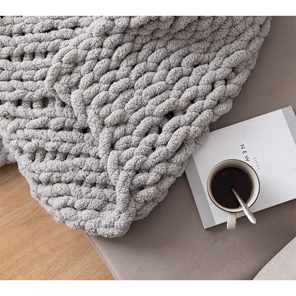 Tjockt stickat chenillegarn för handgjorda filtar, supersoft, stort jumbo-garn Grey