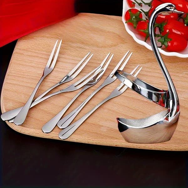 Svaneformede bestikholdere i rustfrit stål til kaffebarer, restauranter og borddækning Silver 2Pcs Set
