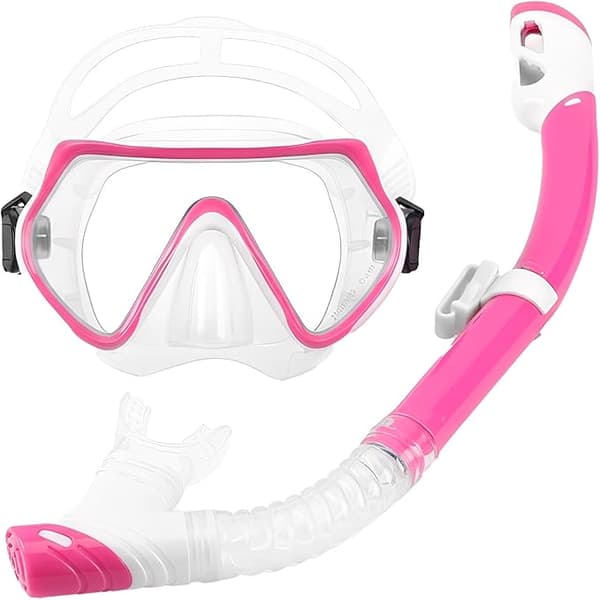Snorkelset, snorkelmask, dykmask i silikon, torrsnorkel och silikonmaterial, rosa-FO-