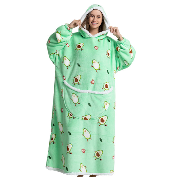 Storlek Hettegenser Sweatshirt Kvinner Vinter Hetter Fleece Kjempe TV Teppe Med Ermer Bomb Aocado