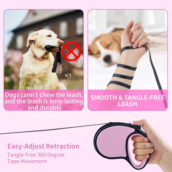 Hundkoppel, 5M infällbart hundkoppel 360° trasselfritt flexibelt och slitstarkt nylonband-FO-