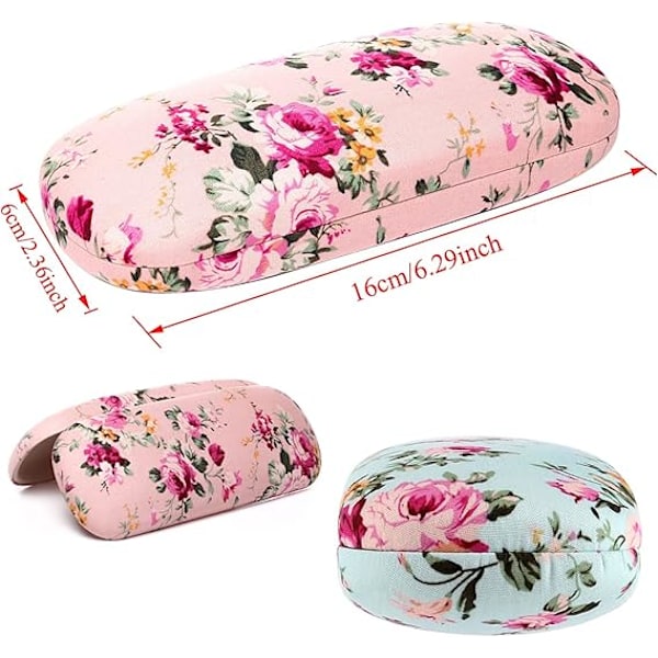 2-osainen silmälasikotelo kova kuori miehille, naisille, lapsille - Kukallinen silmälasikotelo - Kannettava silmälasikotelo - Suojaava kuorikotelo Sininen + Pinkki