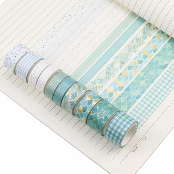 10 Rolls Washi Tape Set in 3 Sizes, Geometric Pattern Gold Foil Japanese Decorative Writable Washi Tape Set-FO-
