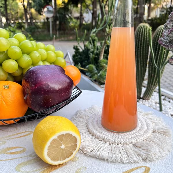 Boho Coasters Sæt med 2 Absorberende Runde Beige Macrame Drikkeunderlag til Skrivebord Håndvævede Krus- og Kopunderlag Boligindretning Indflyttergave-FO-
