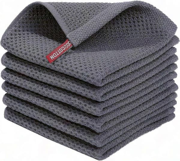 Ultrabløde og absorberende vaffelvævede viskestykker, 100% bomuld, hurtigtørrende køkkenhåndklæder, 30x30 cm, 6-pak, mørkegrå-FO-