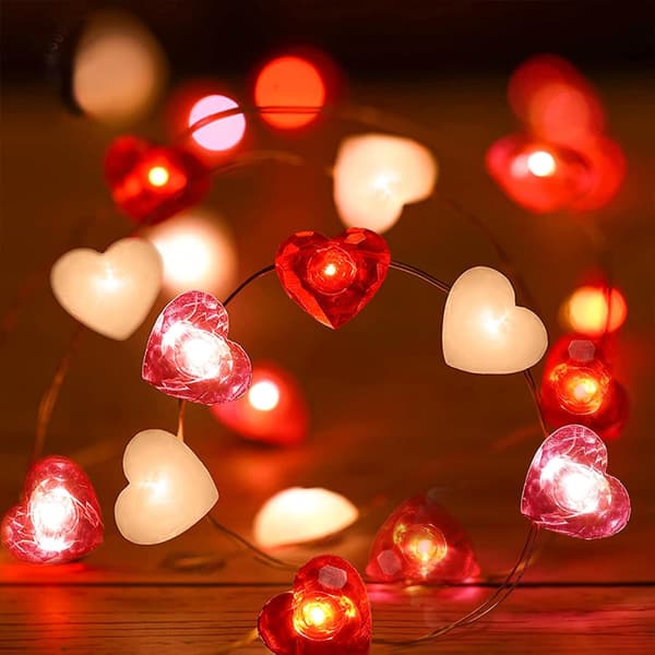 Hjerteformede lyslenker, 2 minutter og 20 sekunder med LED Valentinsdag-lys, innendørs dekorasjon, utendørs juledekorasjon (rød)-FO-
