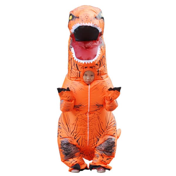 Oppusteligt dinosaurkostume til børn og voksne - grøn og orange-FO-