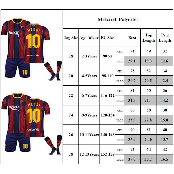 FC Barcelona Trøje Børn 20/21 Sæson La Liga 10 Messi Fodboldtrøje Uniform Træningstøj #28