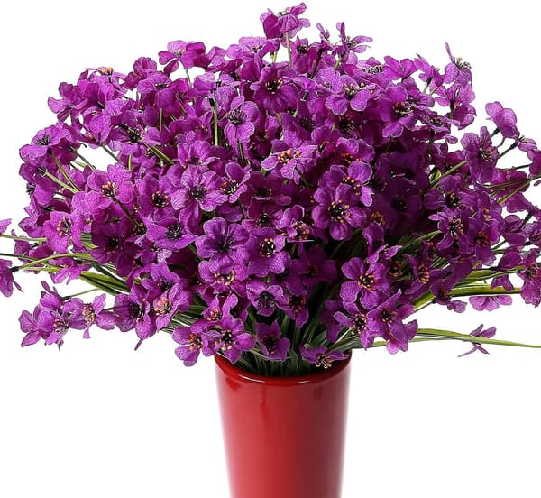 Kunstige blomster til udendørs brug, 20 bundter UV-resistente kunstige planter til veranda, lilla