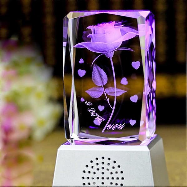 Glasblomst Krystal 3D Rose Figur til Fødselsdags Souvenirs Gave-FO-