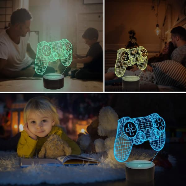 3D Gamepad Illusjonslampe, Spillkontroller Nattlampe med Fjernkontroll-FO-