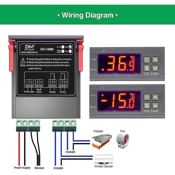 Stc-1000 temperaturregulator, 12v 10a alsidig digital termostat med NTC-sonde til beskyttelse, opvarmning og køling hatch-FO-
