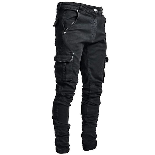 Mænds Straight Slim Fit Comfort Skinny Biker Denim Bukser CMK sort black M