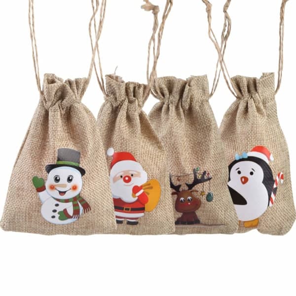 12 julklappspåsar med dragsko - Jute godispåsar för julgodis-FO-