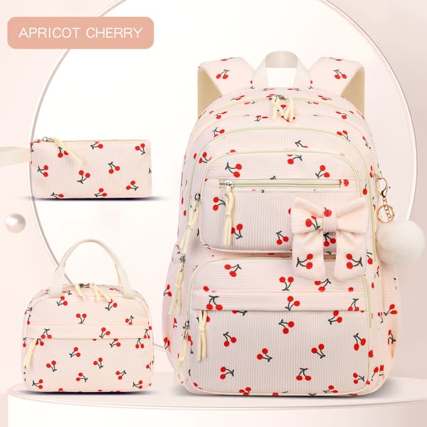 Backpack 3-piece set for girls, includes lunch bag and pencil case-FO- Beige