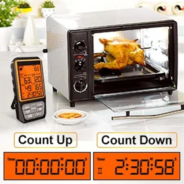 328ft Trådløs Kjøtttermometer for Grilling Røyker BBQ Ovn Digital Matt Kjøkkentermometer med 4 Sonder Timer Alarm (FMY)-JAN-
