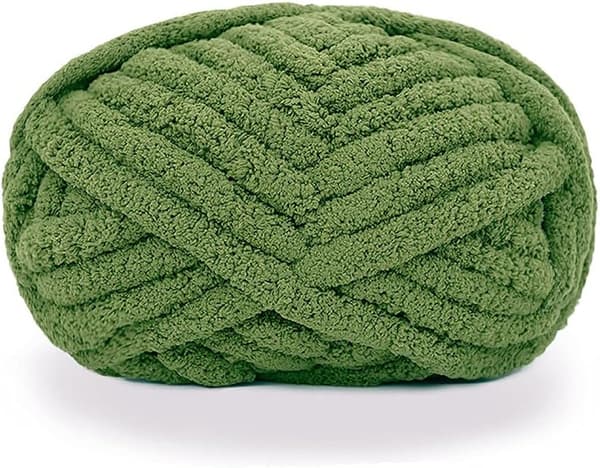 Thick Knitted Chenille Yarn for Hand Crocheted Blankets, Super Soft Large Jumbo Blanket Yarn Olive Green