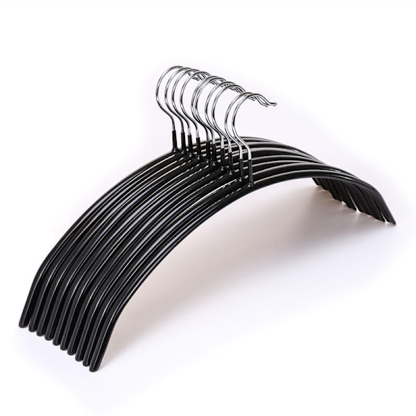 10-pack halkfria galgar, perfekt för T-shirts och tröjor, 360° vridbar krok, 40 cm, svart