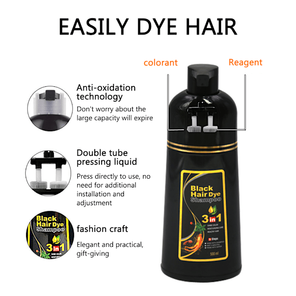 500 ml hiusväri shampoo Yrttihiusväri shampoo miehille ja naisille-JAN- 0.6