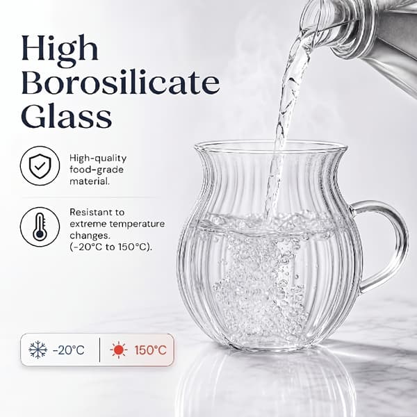 Rillede borosilikatglasskopper med håndtak for kaffe, te, melk, juice 6pcs