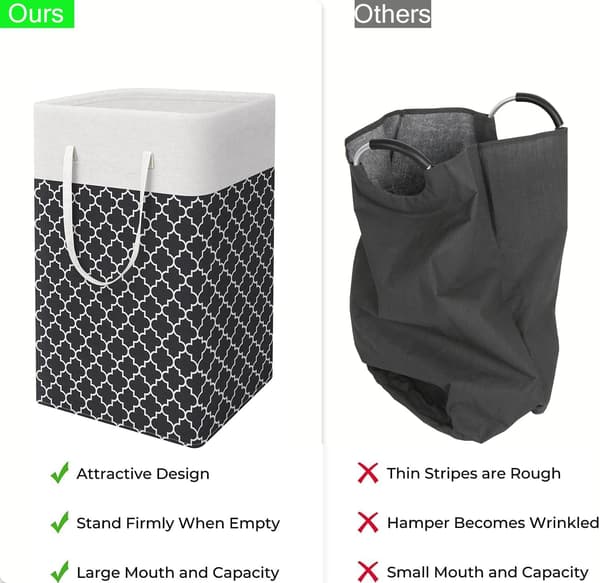75L Large Laundry Basket - Freestanding Waterproof Laundry Hamper with Extended Handle - Foldable Tall Laundry Basket-FO- Black