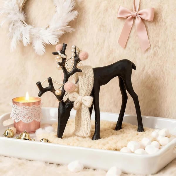 Sæt med 2 sorte rensdyrstatuer - Moderne julefigurer - Elegant indendørs ferie-FO-