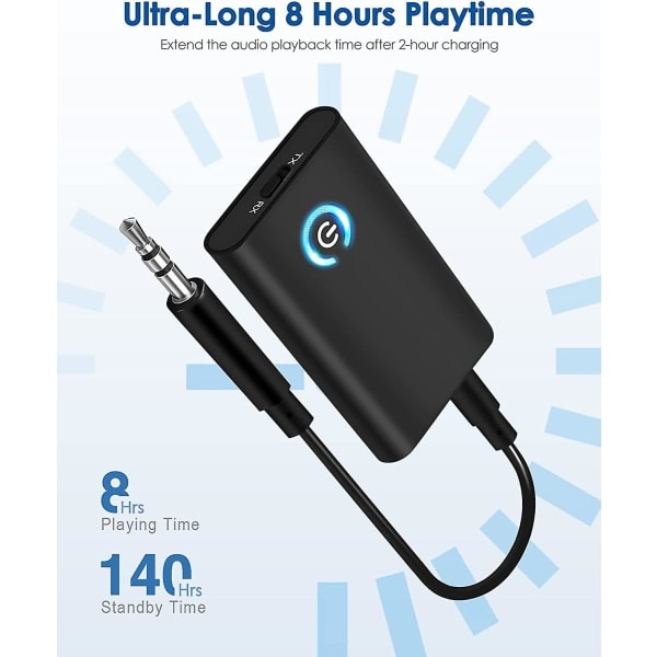 Bluetooth-sender og -modtager, 2-i-1 Bluetooth-lydadapter, mini bærbar 3,5 mm-stik, dobbelt link-sender kompatibel med Bluetooth-lydenheder-KK-