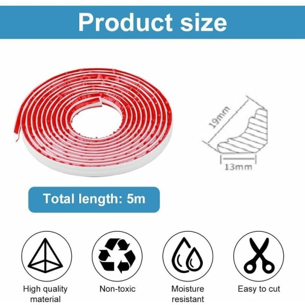 Fleksibel selvklæbende støbning 5m Vandtæt kvartrund støbning PVC-klæbende kvartrund Hvid PVC kvartrund plast PVC-kvadrant til væg