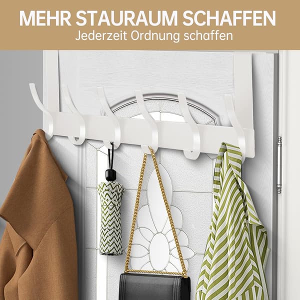 Door Hook Hanger with 6 Hooks, Wall Mounted Coat Rack in Space Aluminum-FO- 222