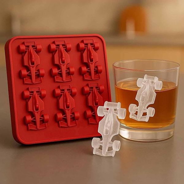 F1 Racing Car Ice Cube Tray, 6-Cavity 3D Formula 1 Mold for Drinks & Baking-FO-