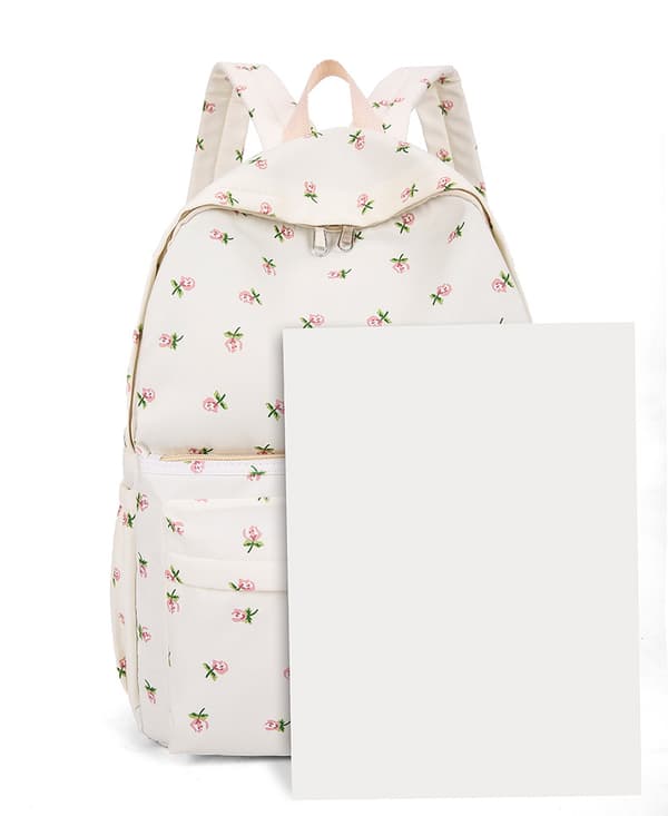 Cute Preppy Bag Floral Printed Kawaii Backpack Aesthetic Backpack Laptop Daypack (White)-FO-