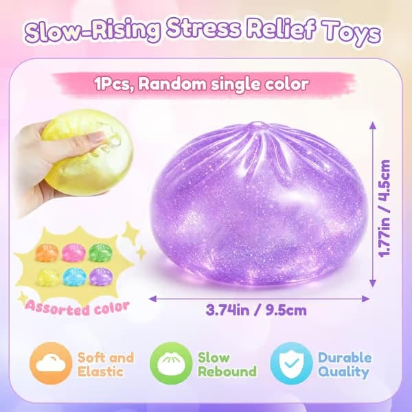 Dumpling Squishies, Dumpling Squishy Mystery Box, 8,6 cm farverige dumpling-stressbolde, Fidget sensorisk legetøj, klembar dejbold til stresslindring Purple