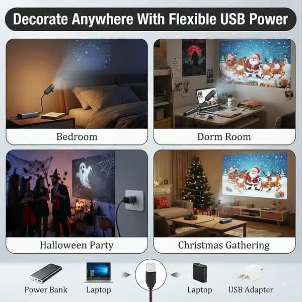 MultiTheme LED-projeksjonsnattlys, utskiftbare mønsterplater, USB-drevet projektor for hjemmedekor og høytidsstemning C-6pcs