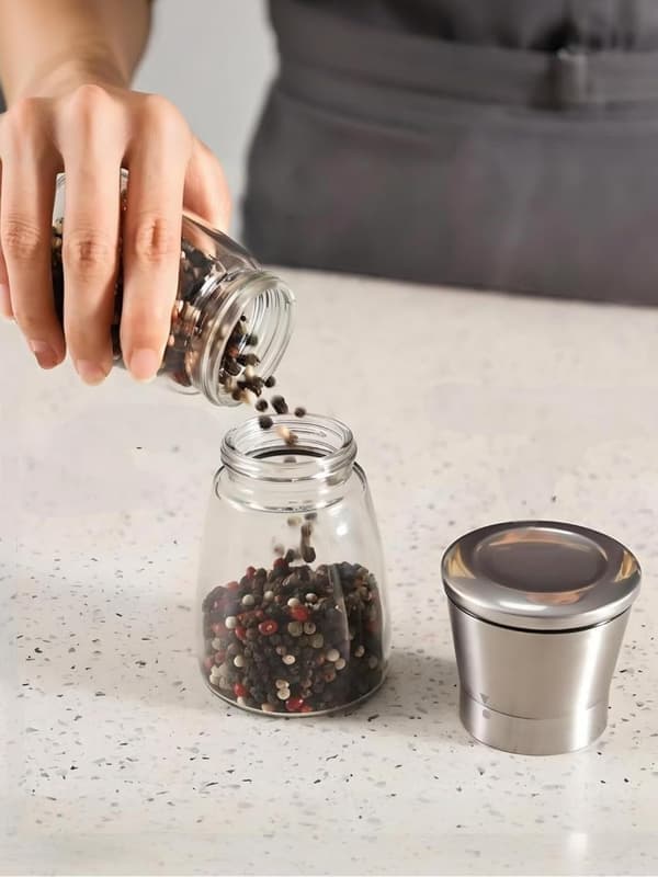 Krydderkværn i rustfrit stål til salt eller peber, premium krydderkværn med keramisk blad, 150 ml