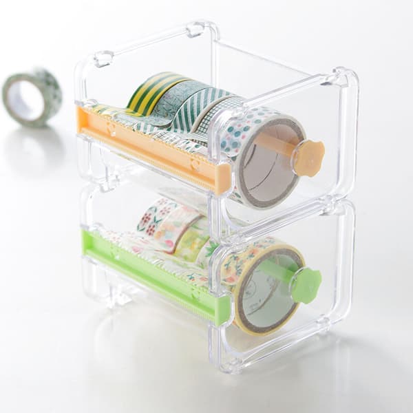 Set med 2 multi-transparenta kontorstejpdispensrar, tejpskärare