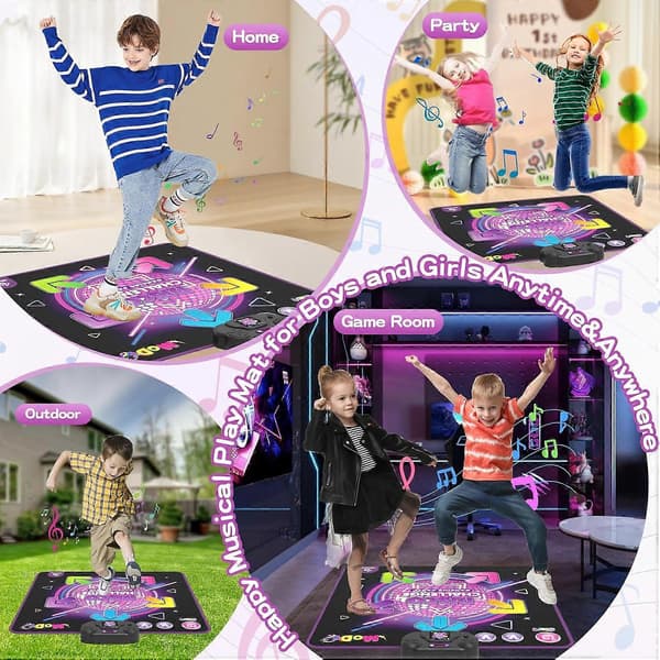 Dansematte for barn, leketøy for gutter og jenter i alderen 3-10 år, elektronisk dansematte med LED-lys, justerbart volum, innebygd musikk, 4 spillmoduser, bursdag