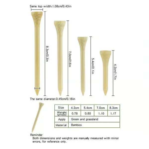 100 stk. Bambus-golf-tees, golfball-tee-pinne 42 mm