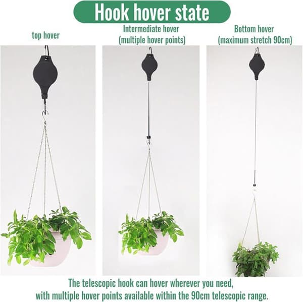 Udtrækkelige hængekroge til planter og foderautomater, 2 stk. – rustfri stålkrog, nylonsnor, op til 8 kg