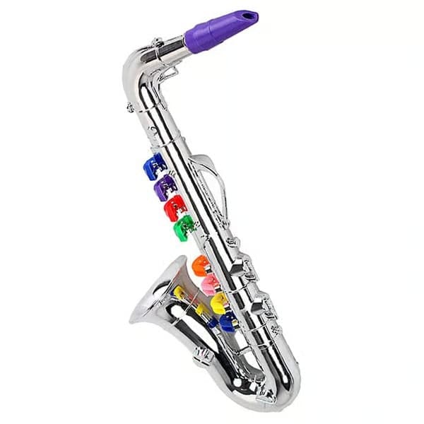 Saksofon 8-farget metallisk simuleringsleke for barn, minimusikkinstrument til bursdag, gull